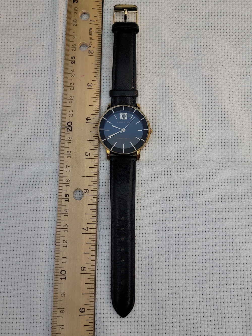 Anne Klein Black Leather Strap Watch with Gold-Tone Case